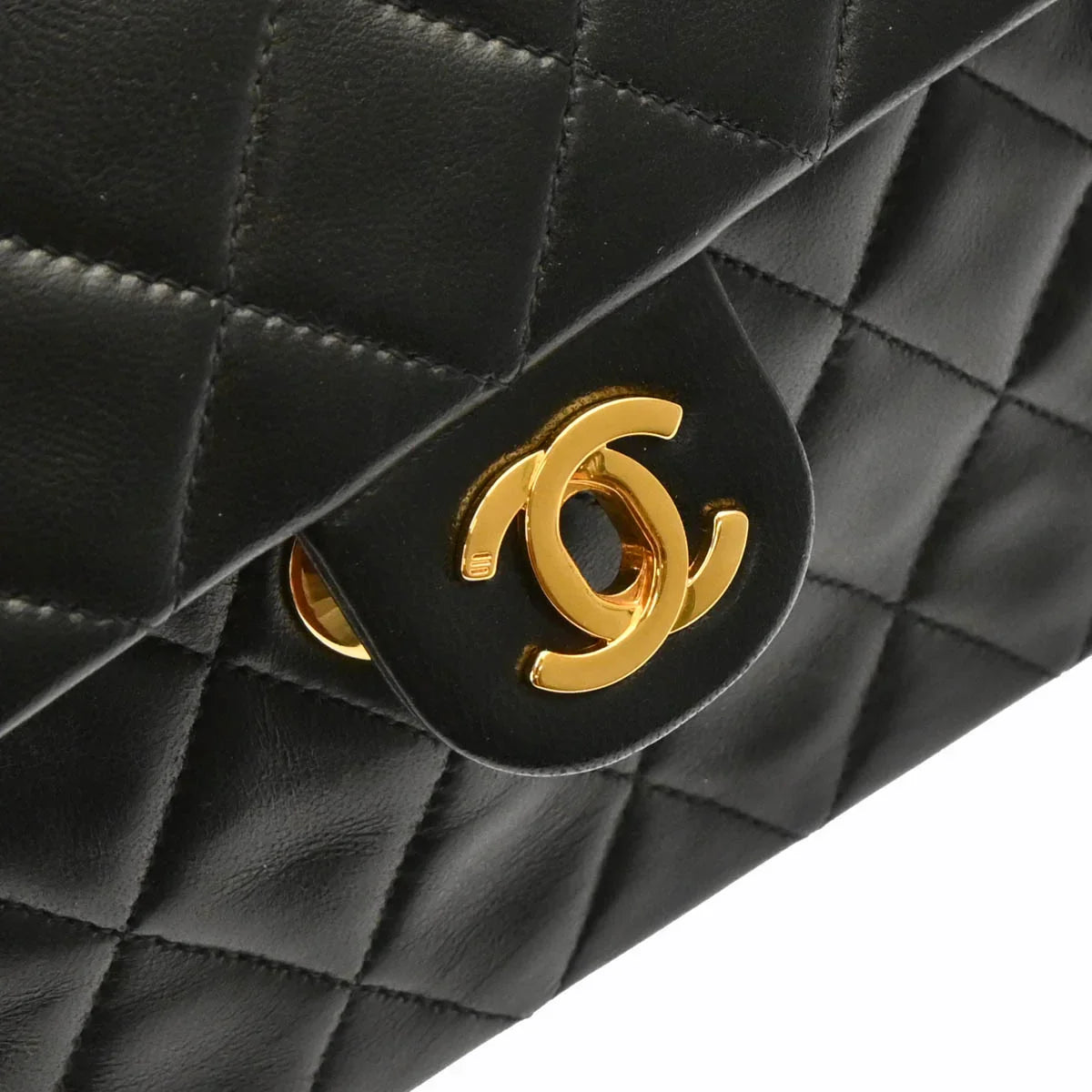 Chanel 1991-1994 Black Lambskin Classic Square Flap Shoulder Bag