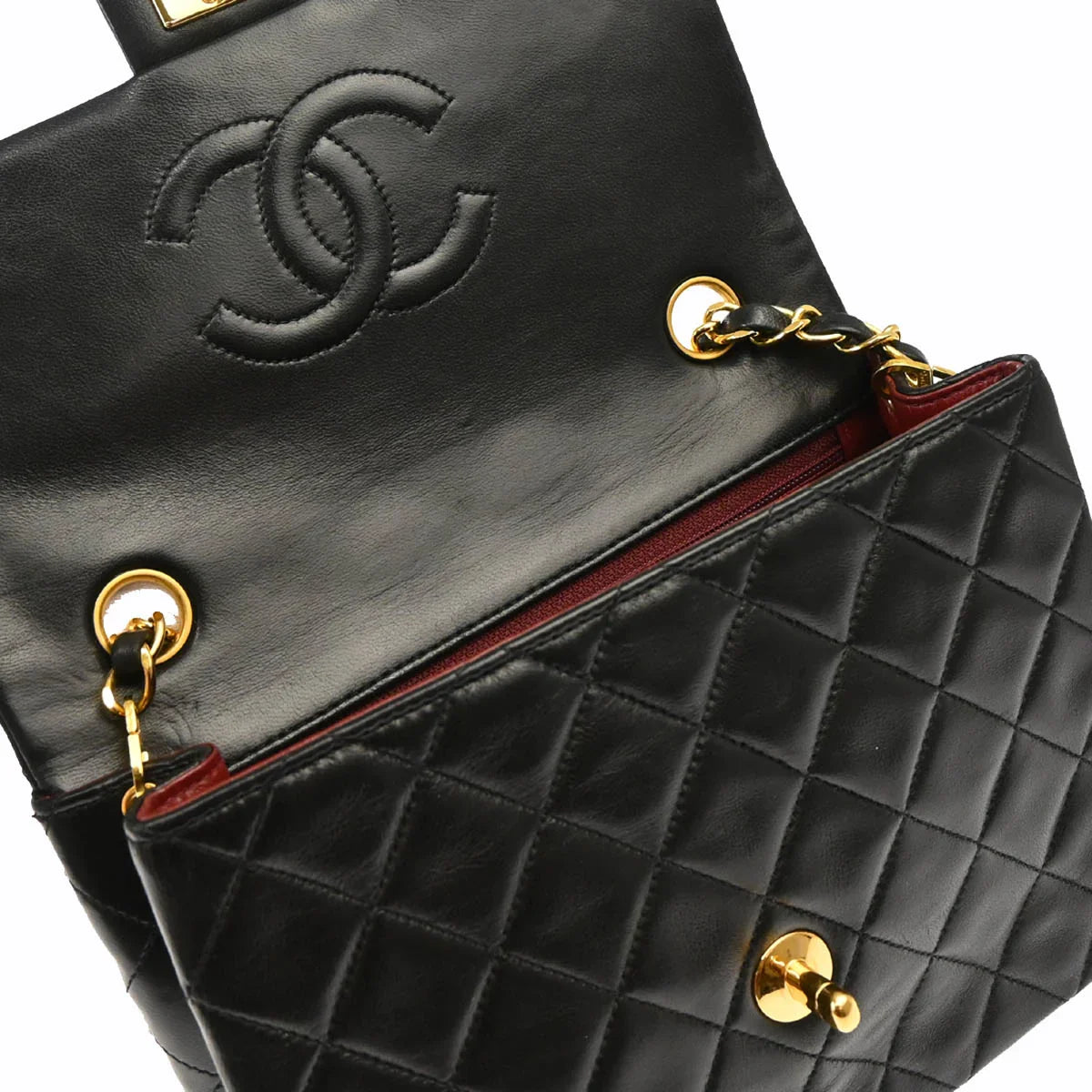 Chanel 1991-1994 Black Lambskin Classic Square Flap Shoulder Bag