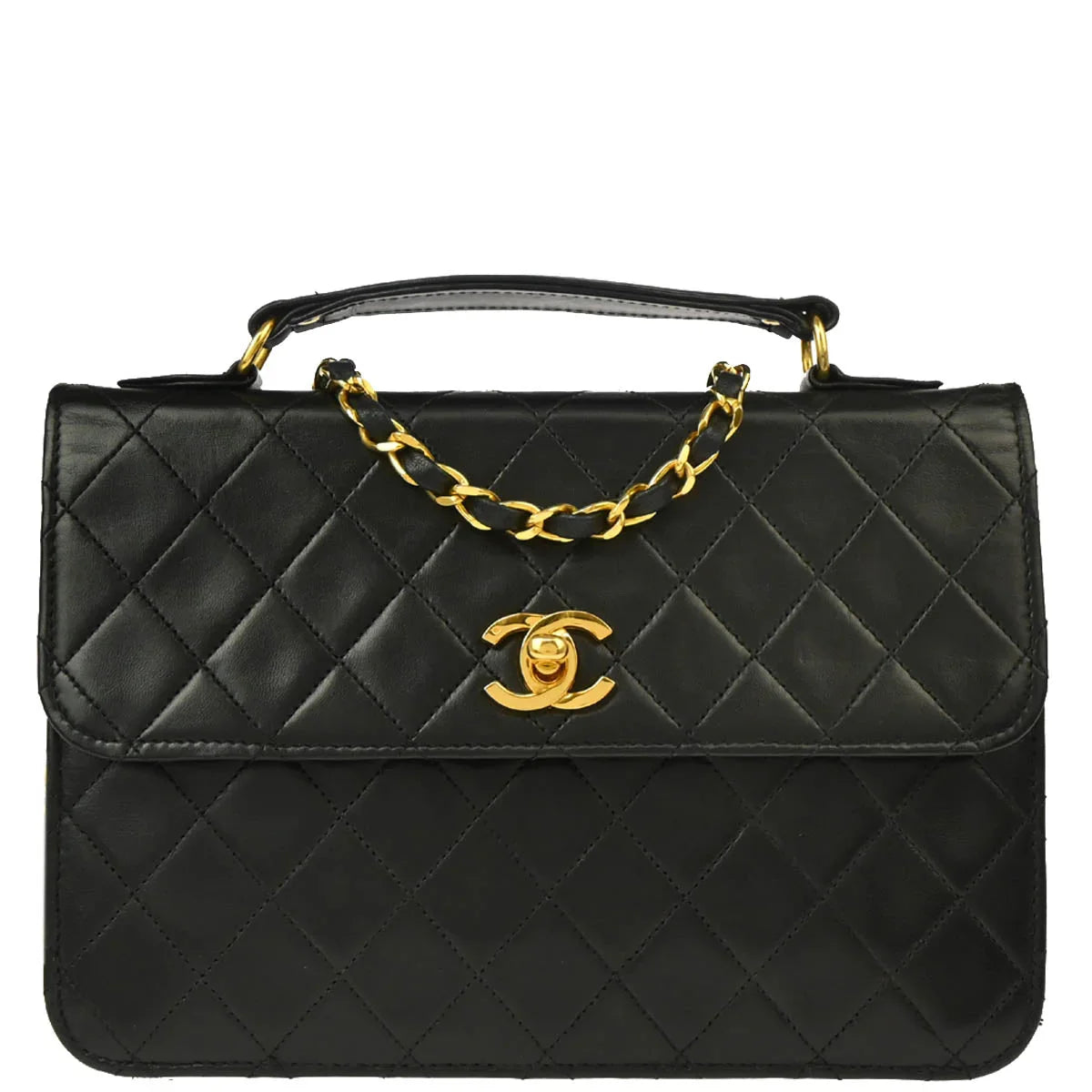 Chanel 1986-1988 Black Lambskin 2way Shoulder Bag