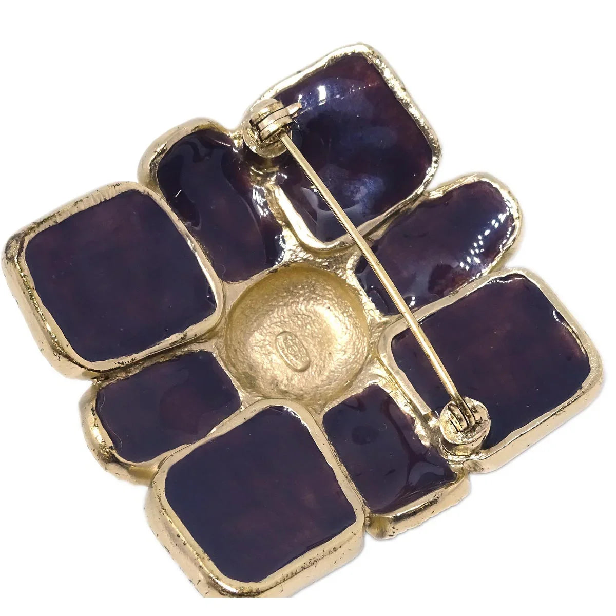 Chanel Gripoix Brooch Pin Gold Purple 08A
