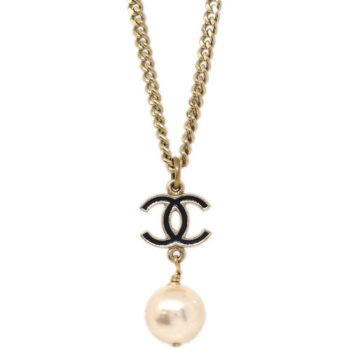 Chanel Chain Pendant Necklace Costume Pearl Gold 07C