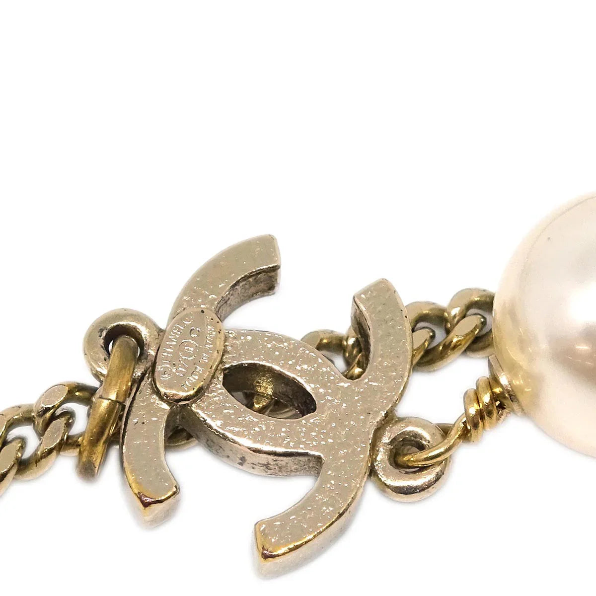 Chanel Chain Pendant Necklace Costume Pearl Gold 07C