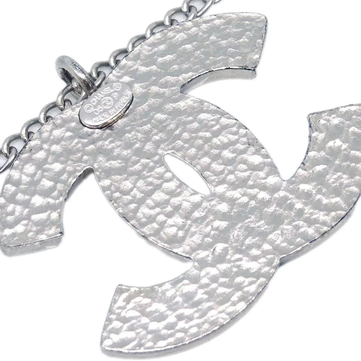 Chanel CC Chain Necklace Silver 05P