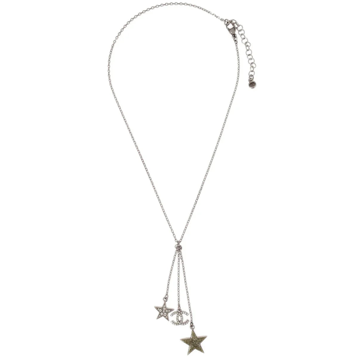 Chanel Chain Necklace Pendant Rhinestone Silver 08P