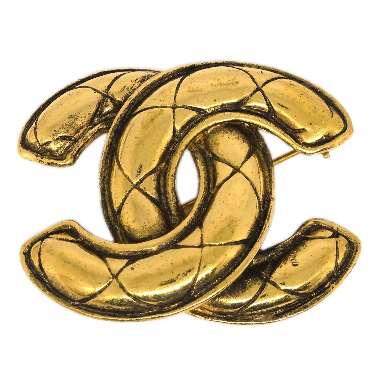 Chanel Quilted CC Brooch Pin Gold 1142