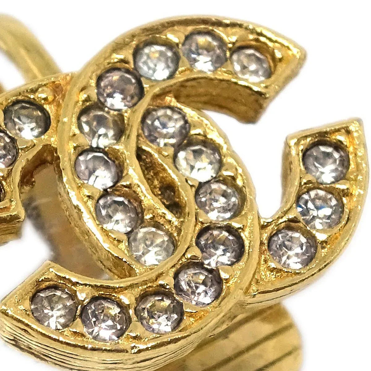 Chanel Gold CC Earrings Clip-On Rhinestone