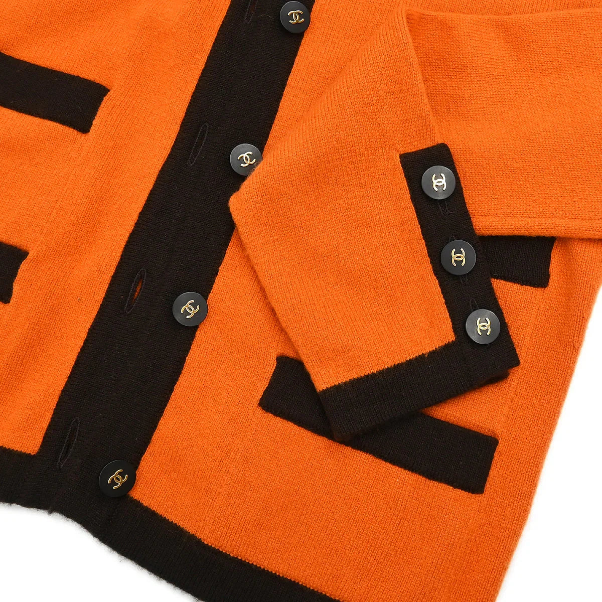 Chanel 1996 Ensemble Cardigan Short Sleeve Top Orange #40