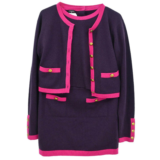 Chanel 1994 Setup Suit Cardigan Top Skirt Purple #42