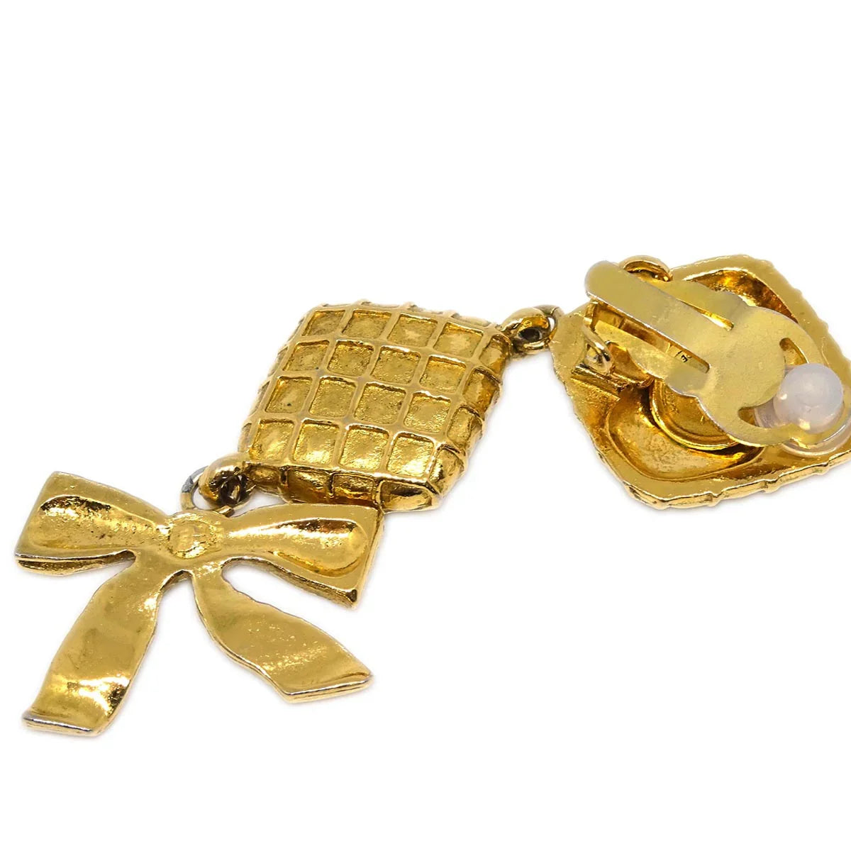 Chanel Dangle Earrings Bow Rhombus Clip-On Gold