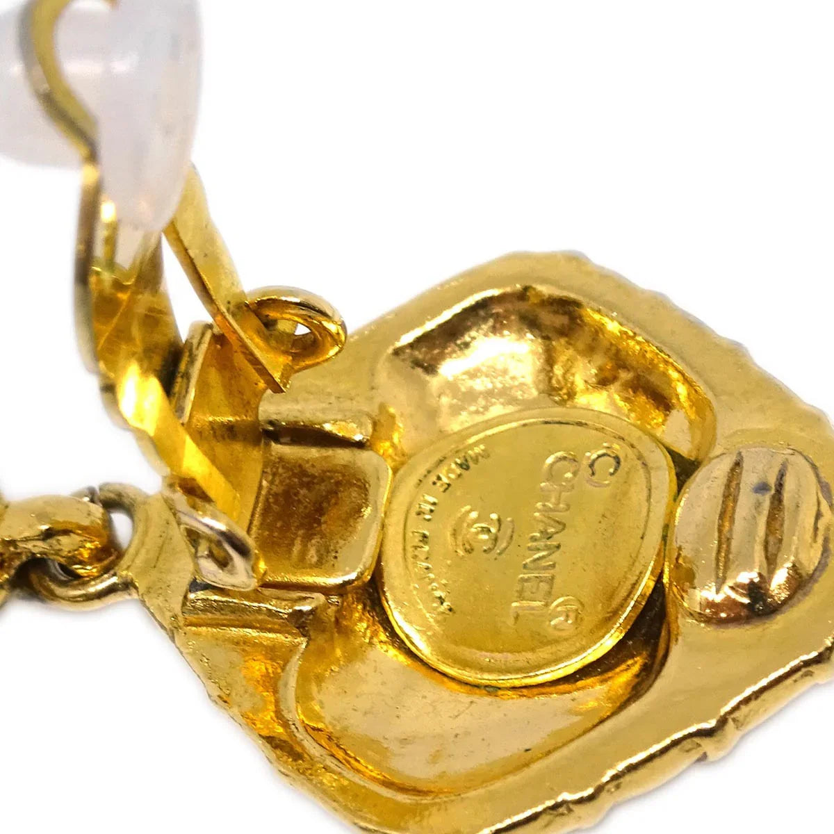 Chanel Dangle Earrings Bow Rhombus Clip-On Gold
