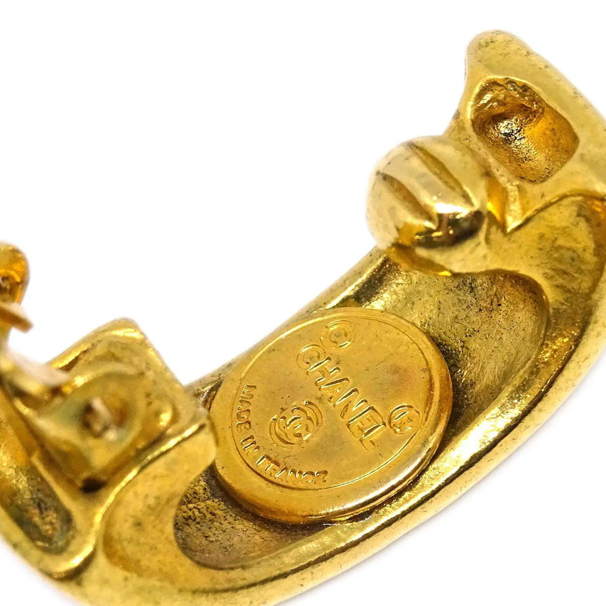 Chanel Dangle Hoop Earrings Clip-On Gold