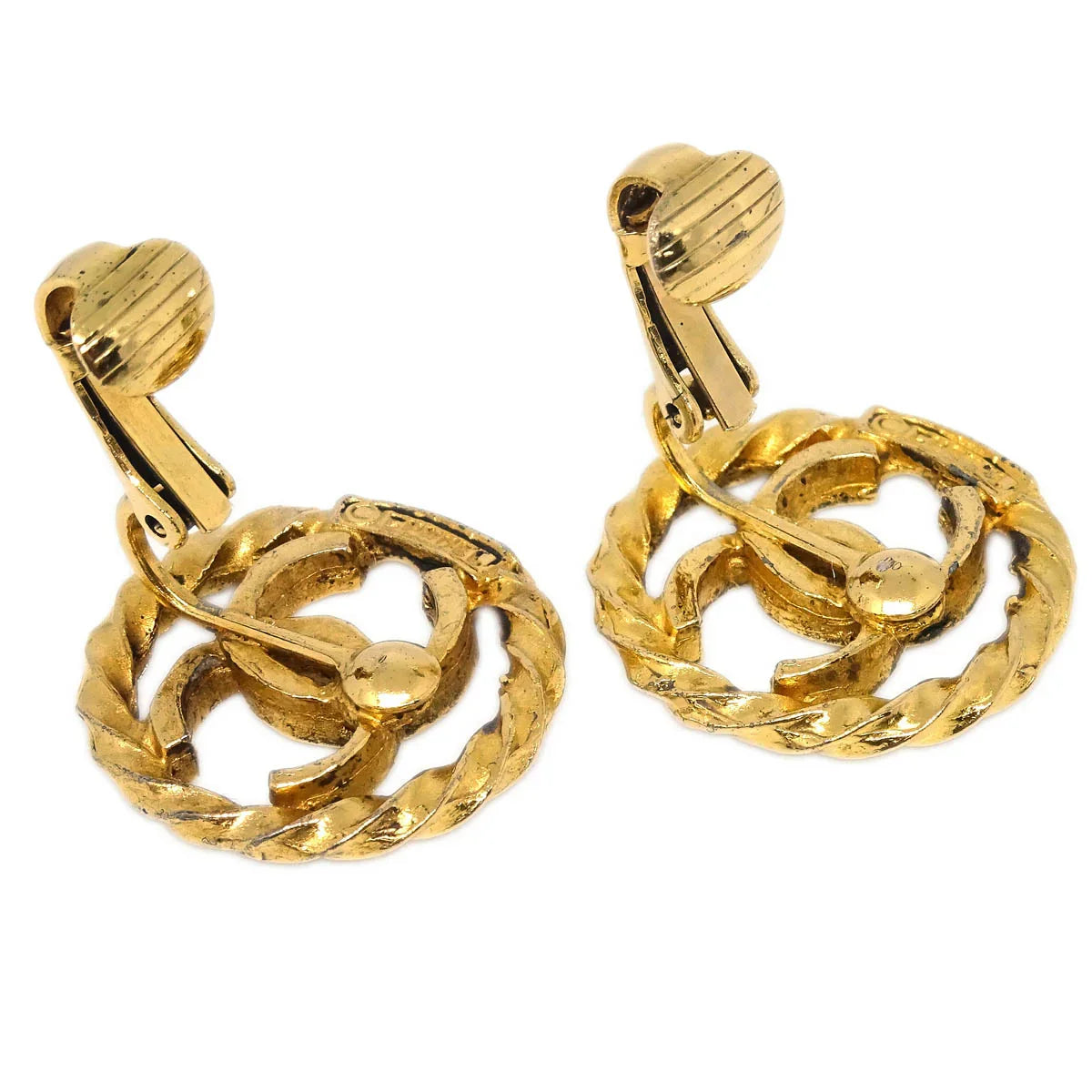 Chanel Button Earrings Clip-On Gold