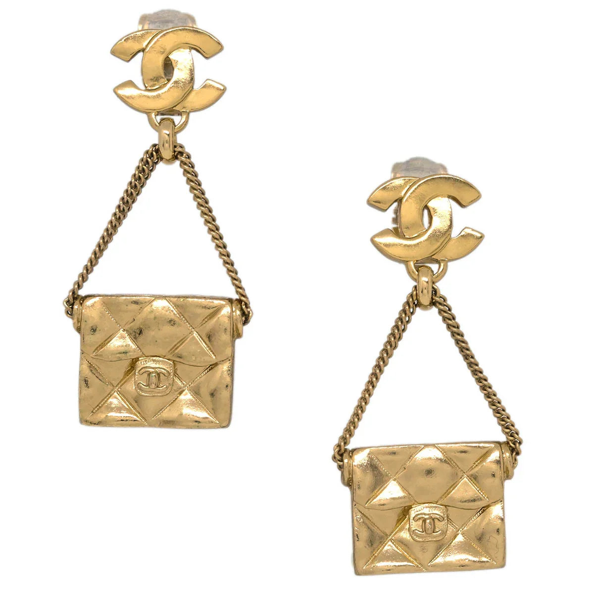 Chanel Dangle Earrings Handbag Clip-On Gold 02P