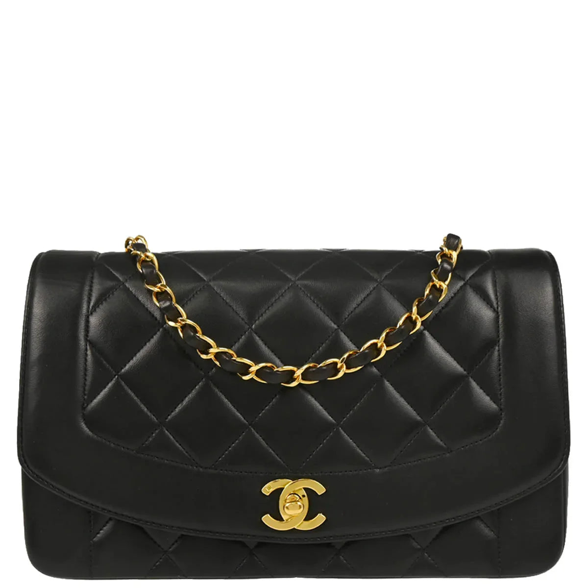 Chanel 1994-1996 Black Lambskin Medium Diana Shoulder Bag