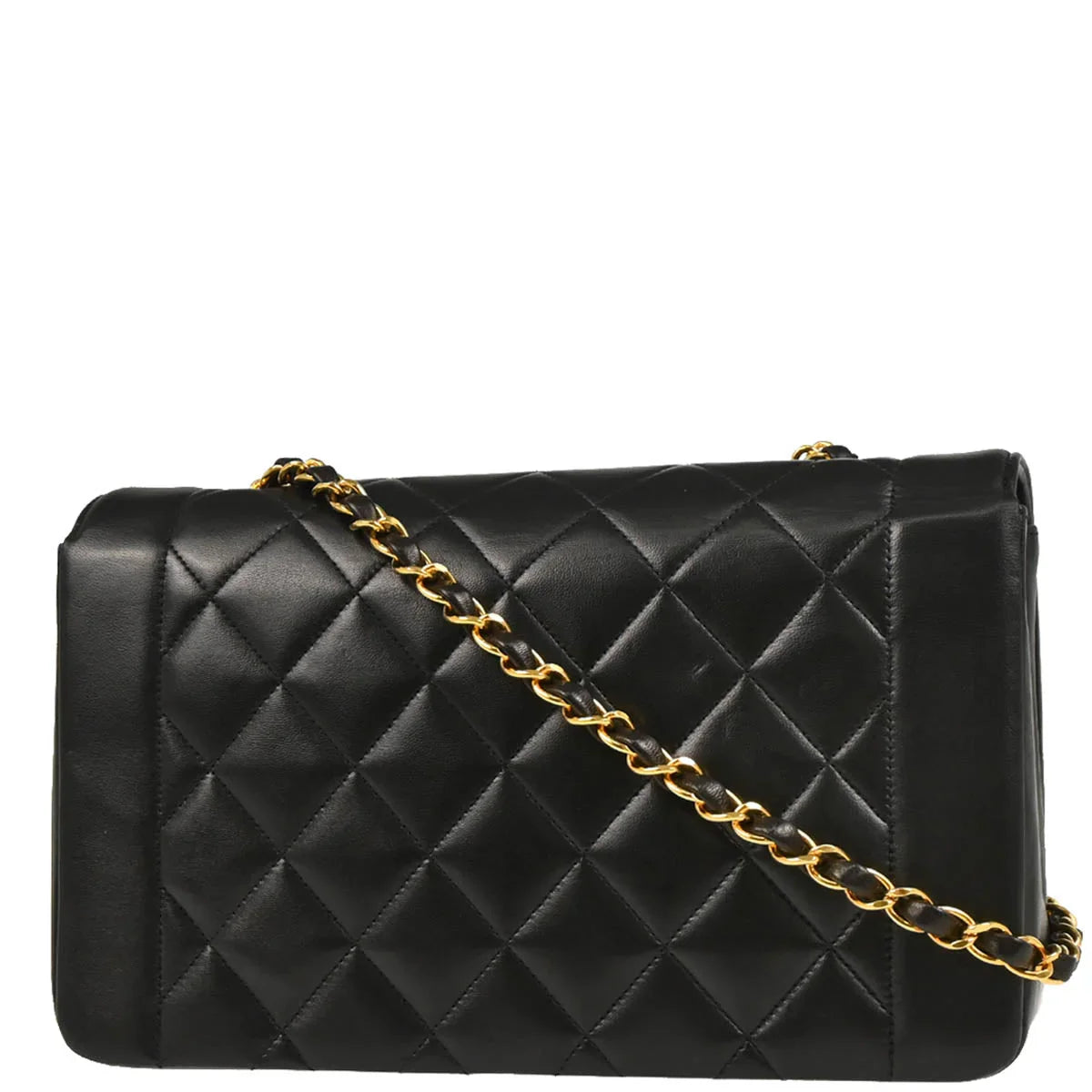 Chanel 1994-1996 Black Lambskin Medium Diana Shoulder Bag