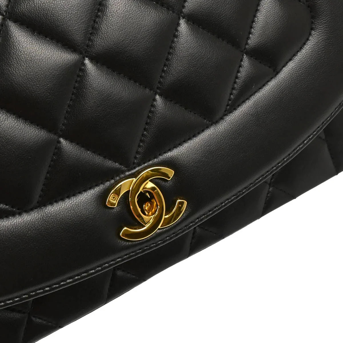 Chanel 1994-1996 Black Lambskin Medium Diana Shoulder Bag