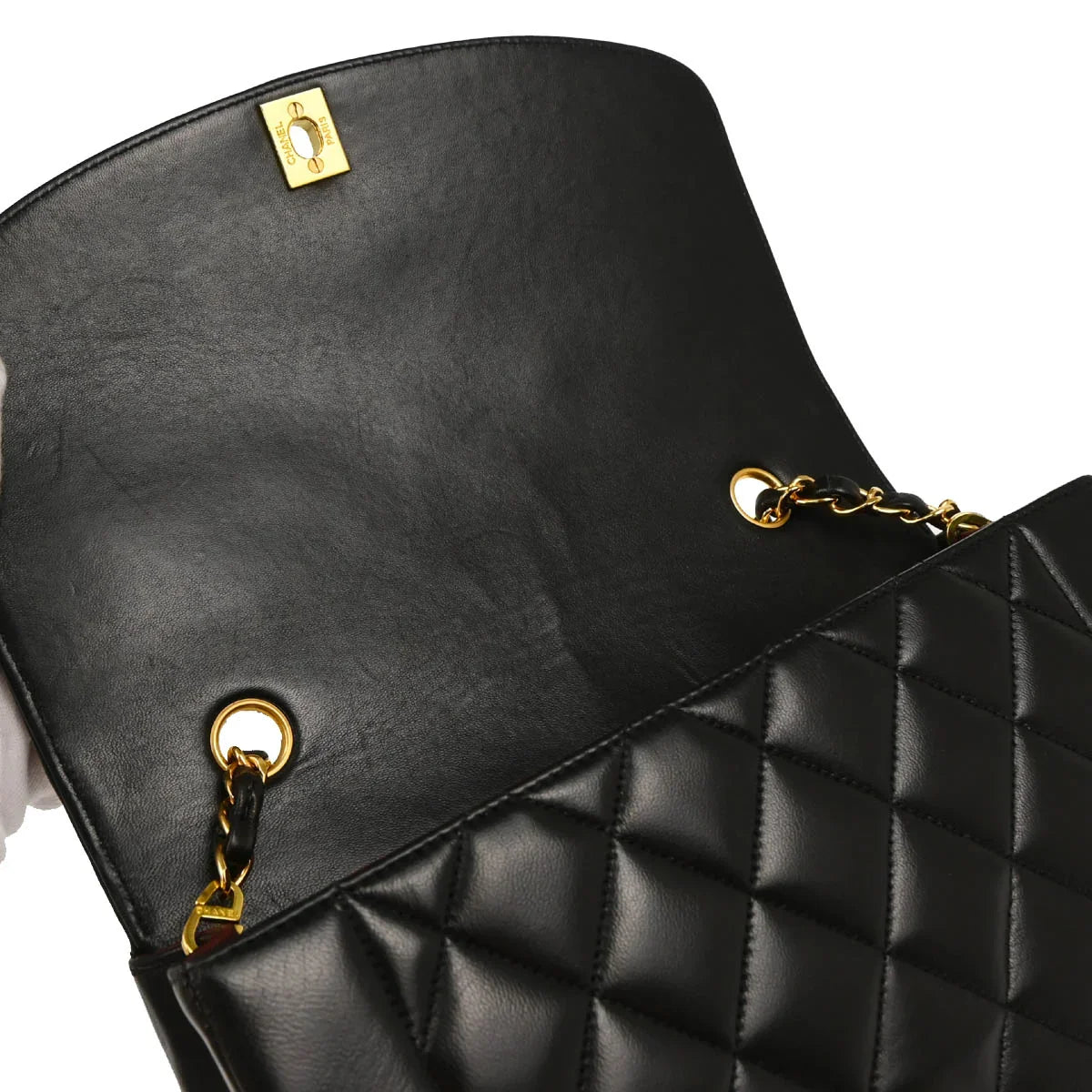 Chanel 1994-1996 Black Lambskin Medium Diana Shoulder Bag