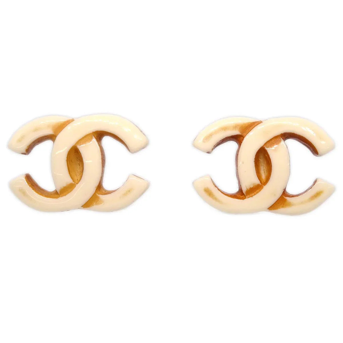 Chanel CC Earrings Clip-On White Acrylic 01P