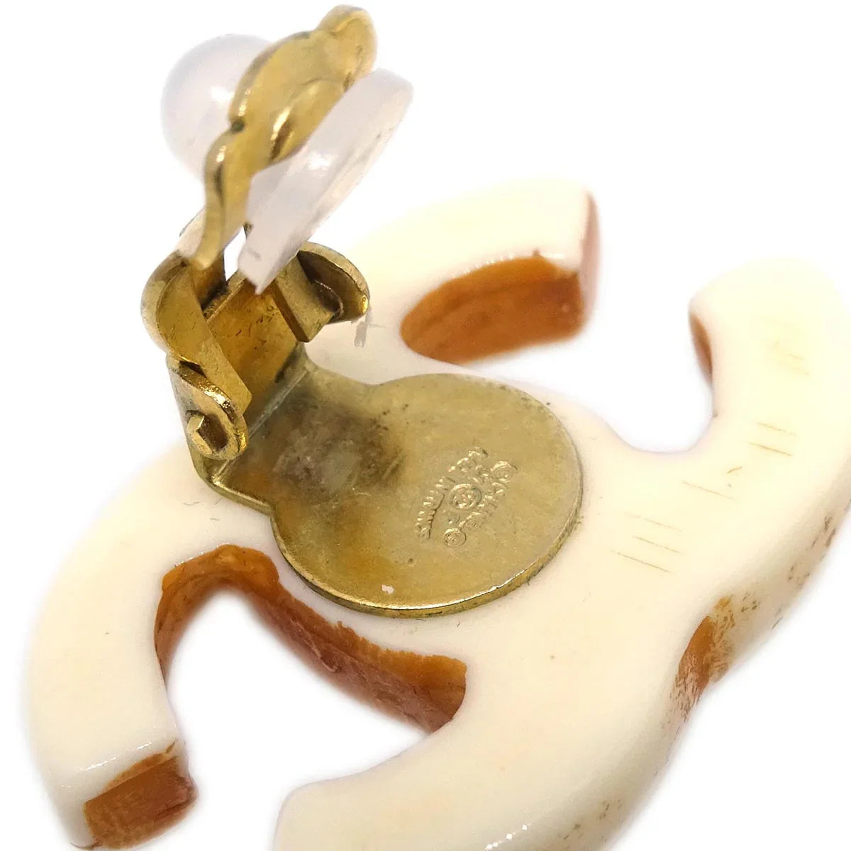 Chanel CC Earrings Clip-On White Acrylic 01P