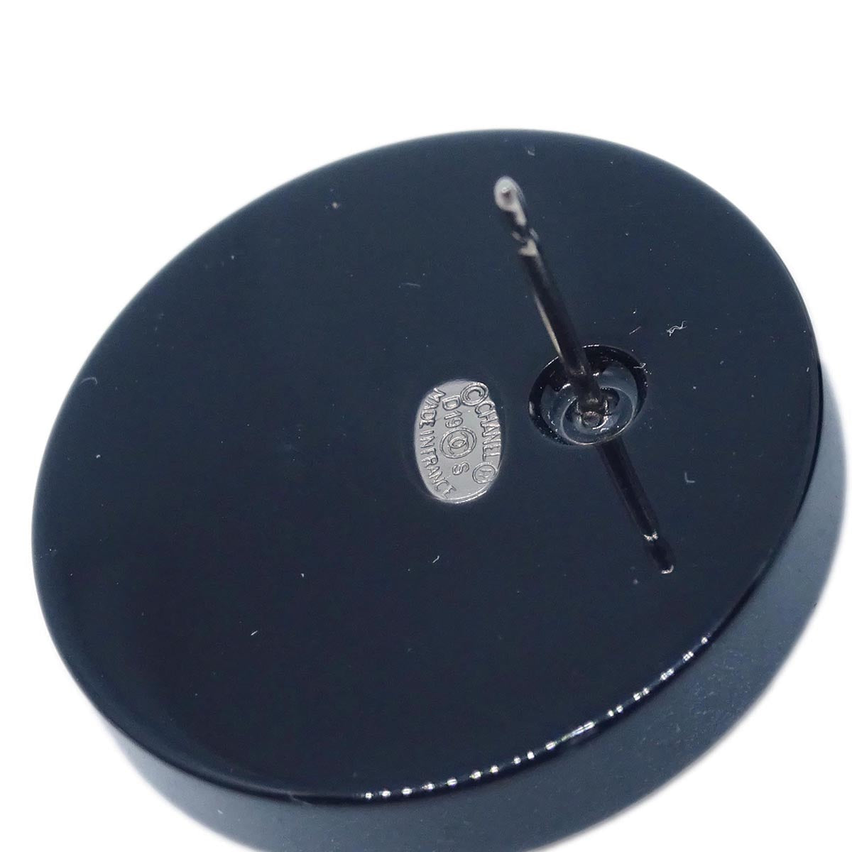 Chanel Button Piercing Earrings Black Rhinestone D19S