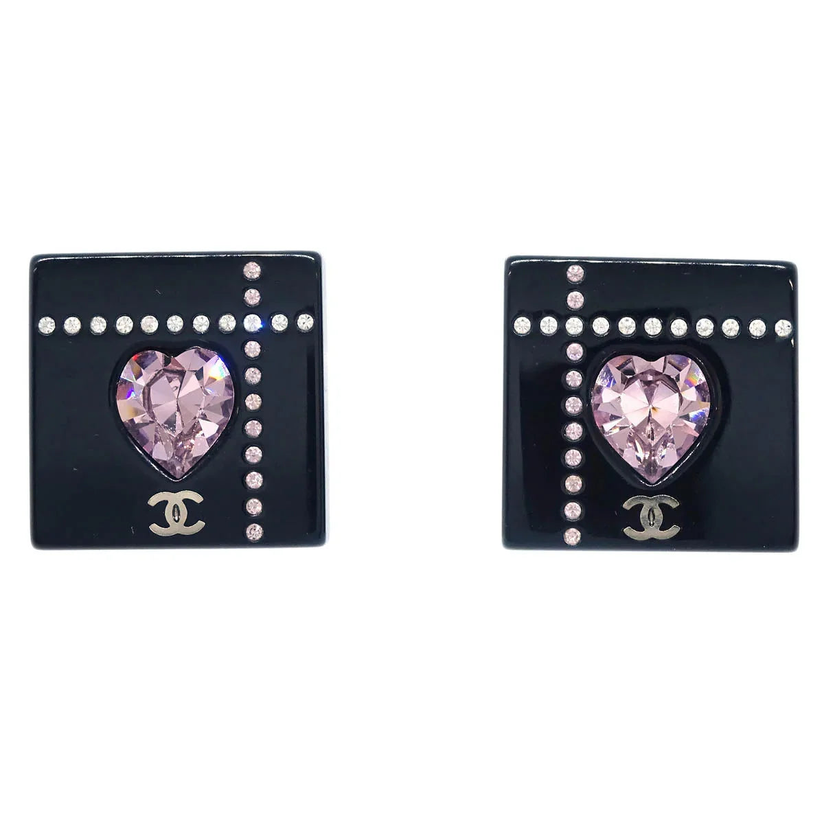 Chanel Square Earrings Clip-On Black Rhinestone 04A