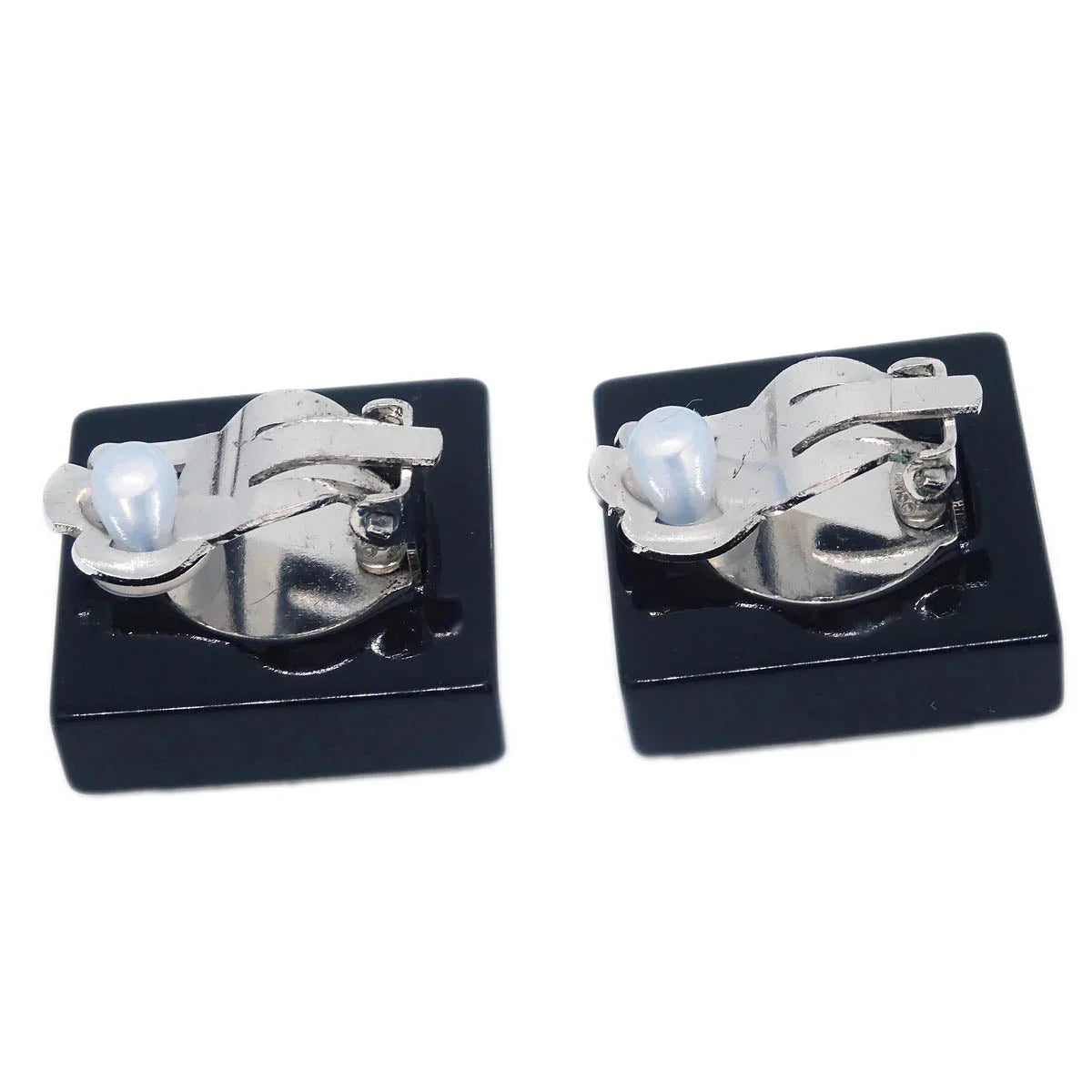 Chanel Square Earrings Clip-On Black Rhinestone 04A
