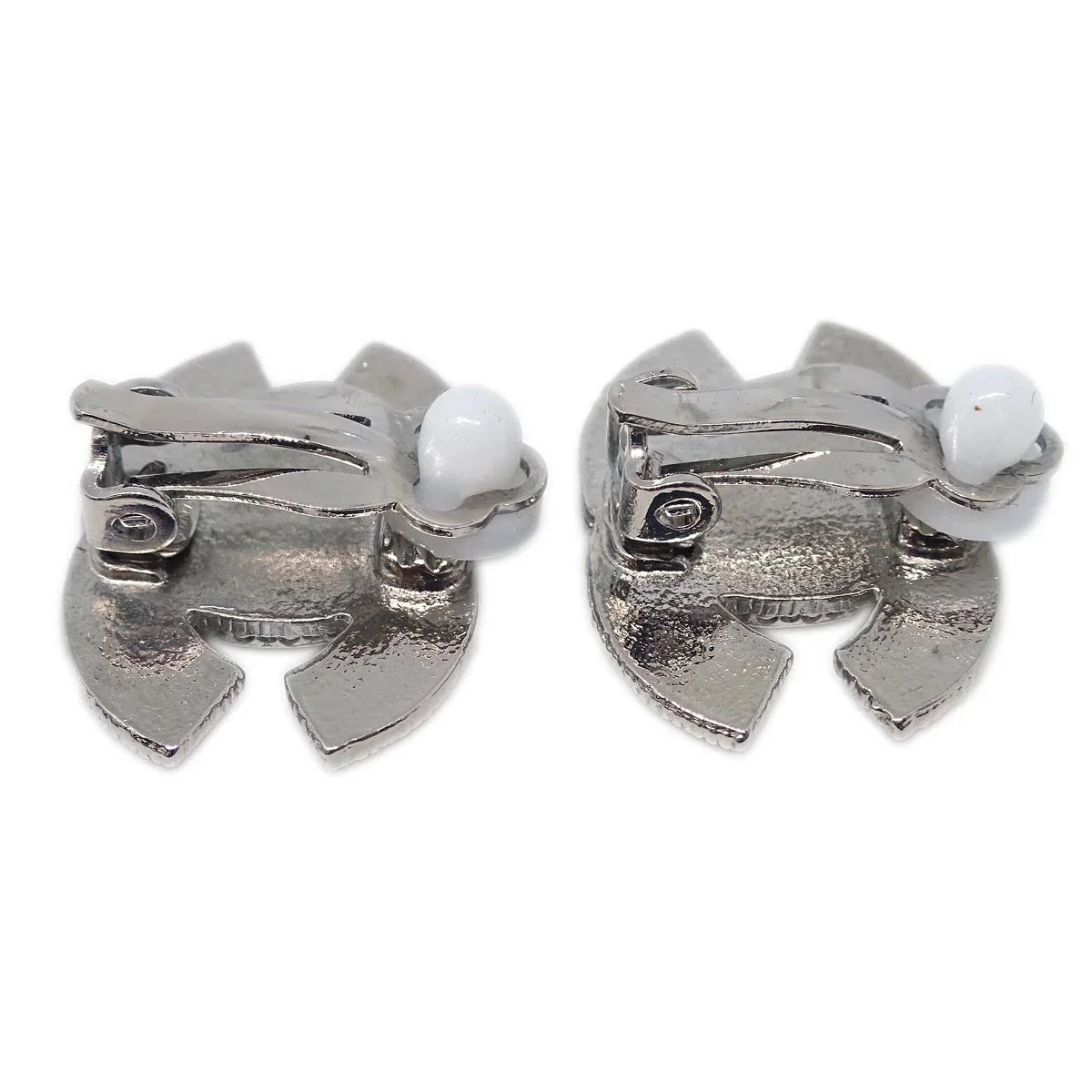 Chanel CC Earrings Clip-On Silver Rhinestone 09A