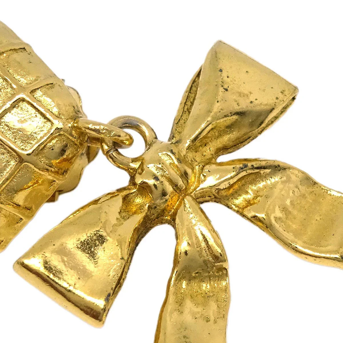 Chanel Gold Bow Rhombus Earrings Clip-On