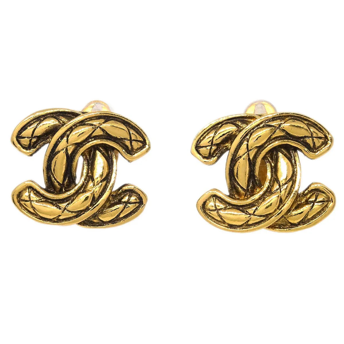 Chanel CC Quilted Earrings Clip-On Gold 2433