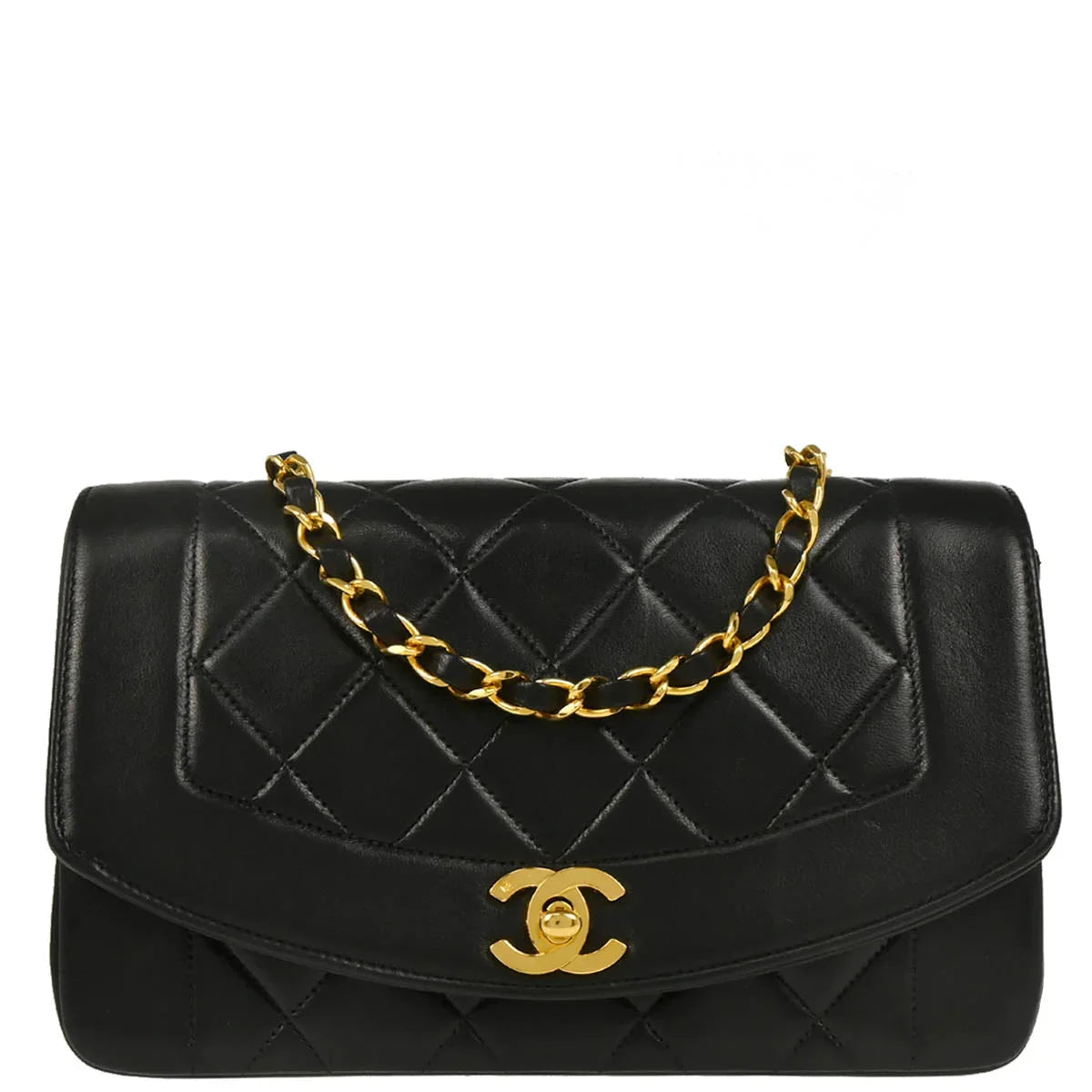 Chanel 1994-1996 Black Lambskin Small Diana Shoulder Bag