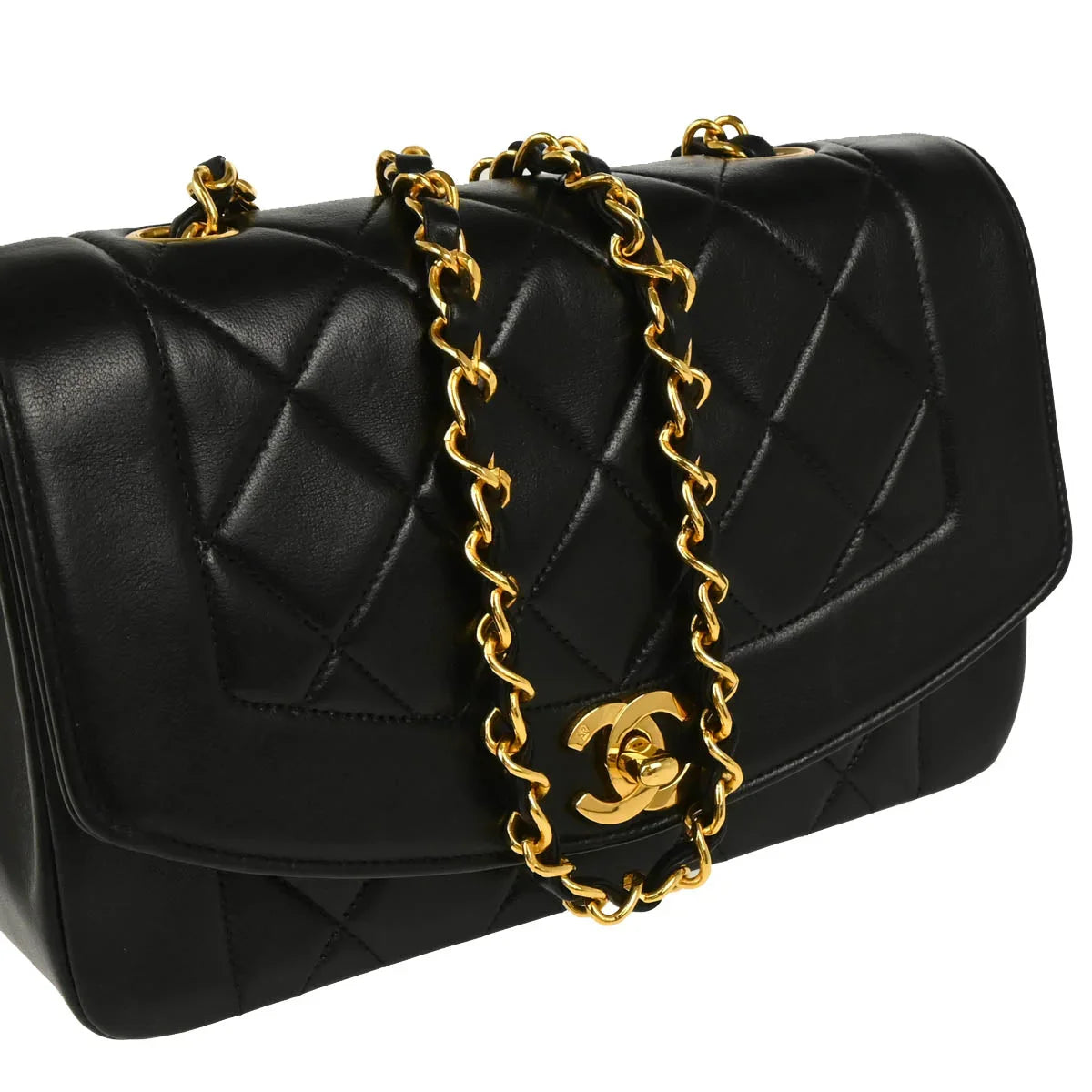 Chanel 1994-1996 Black Lambskin Small Diana Shoulder Bag