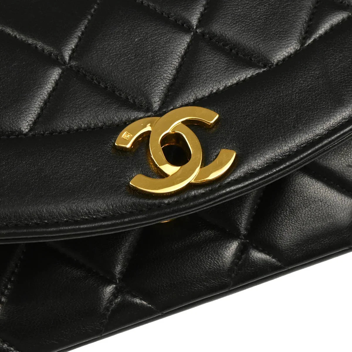 Chanel 1994-1996 Black Lambskin Small Diana Shoulder Bag