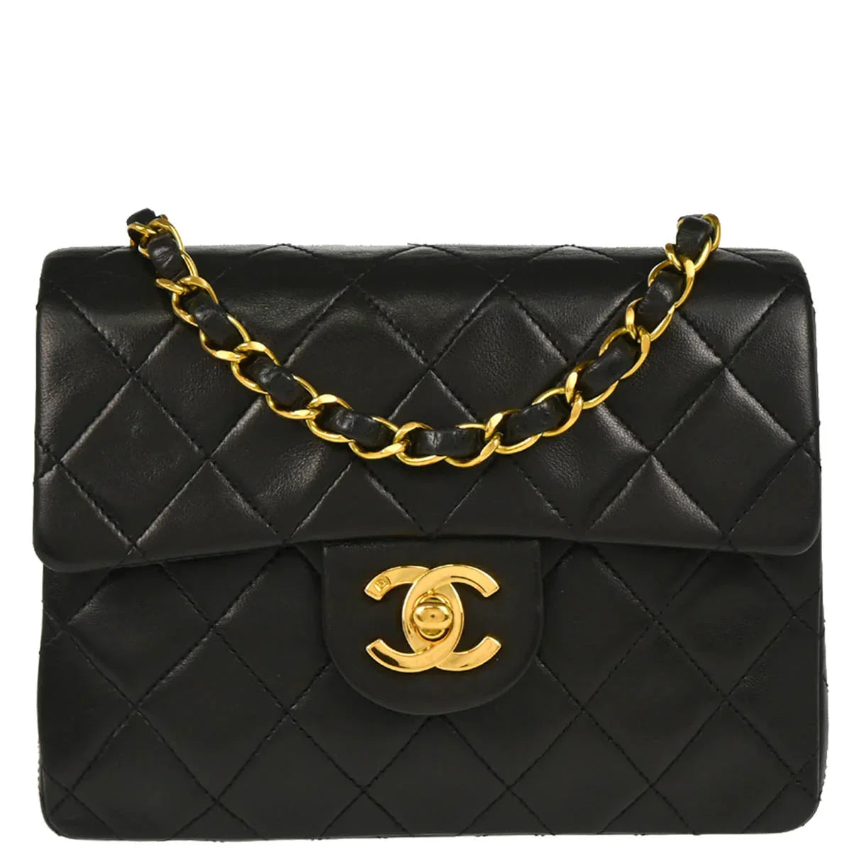 Chanel 1994-1996 Black Lambskin Mini Classic Square Flap Shoulder Bag