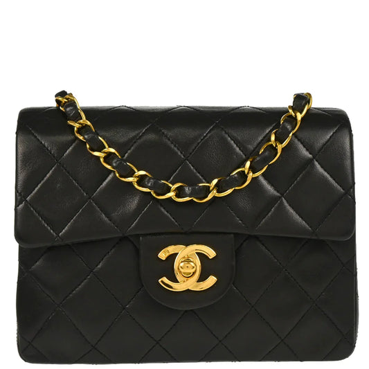 Chanel 1994-1996 Black Lambskin Mini Classic Square Flap Shoulder Bag