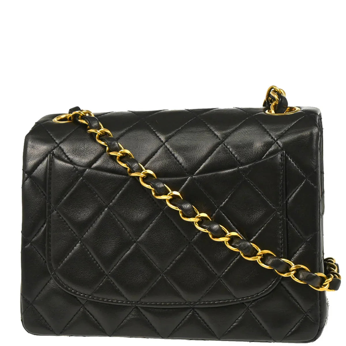 Chanel 1994-1996 Black Lambskin Mini Classic Square Flap Shoulder Bag