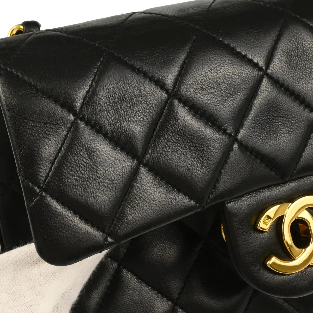 Chanel 1994-1996 Black Lambskin Mini Classic Square Flap Shoulder Bag