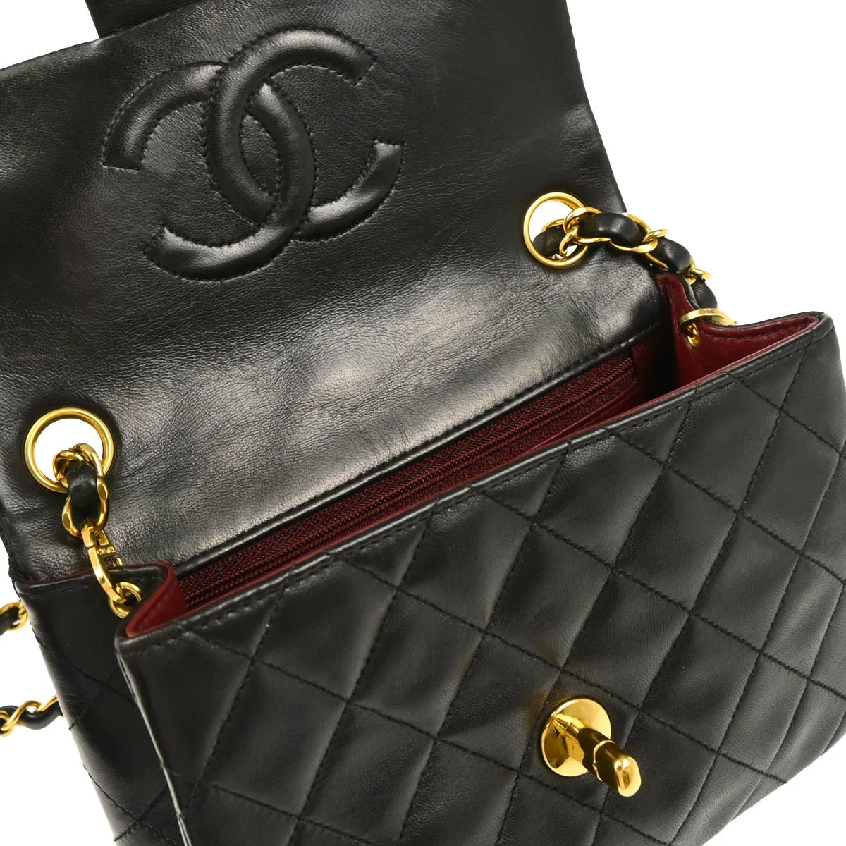 Chanel 1994-1996 Black Lambskin Mini Classic Square Flap Shoulder Bag