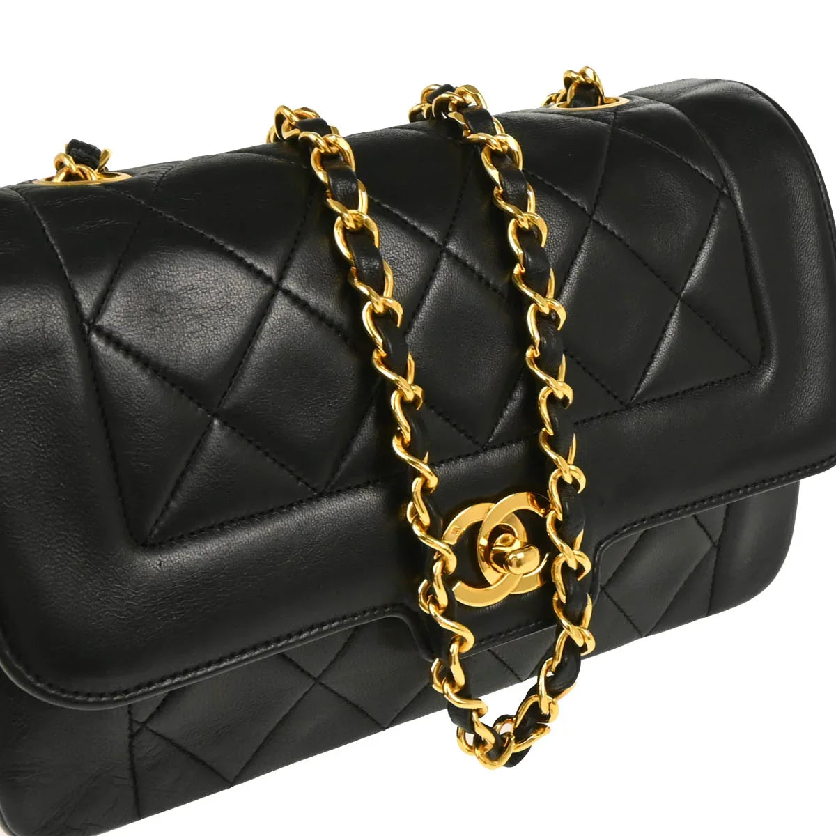 Chanel 1989-1991 Black Lambskin Single Flap Shoulder Bag