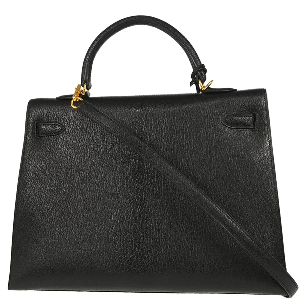 Hermes 2001 Black Coromandel Kelly 35 Sellier 2way Shoulder Handbag