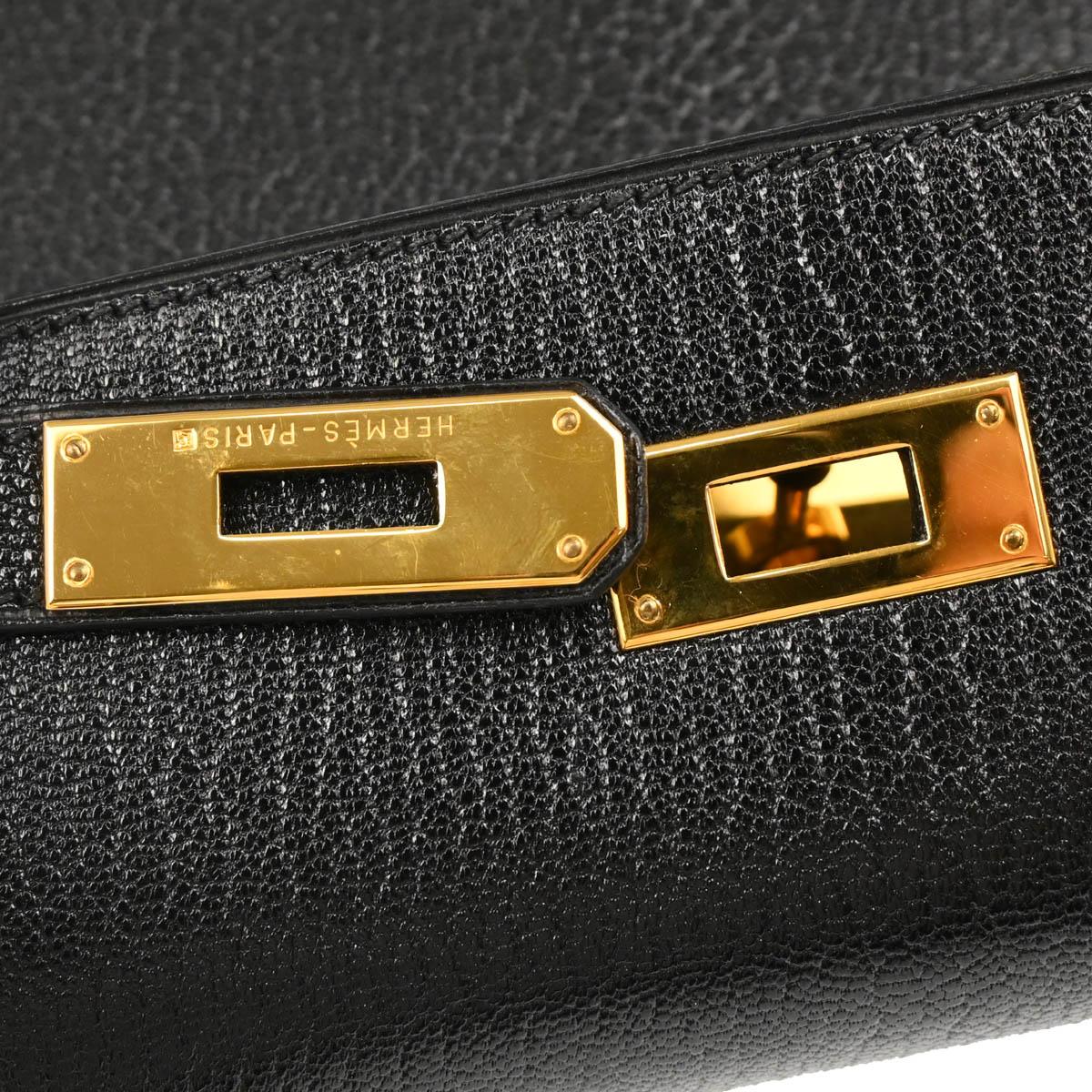 Hermes 2001 Black Coromandel Kelly 35 Sellier 2way Shoulder Handbag