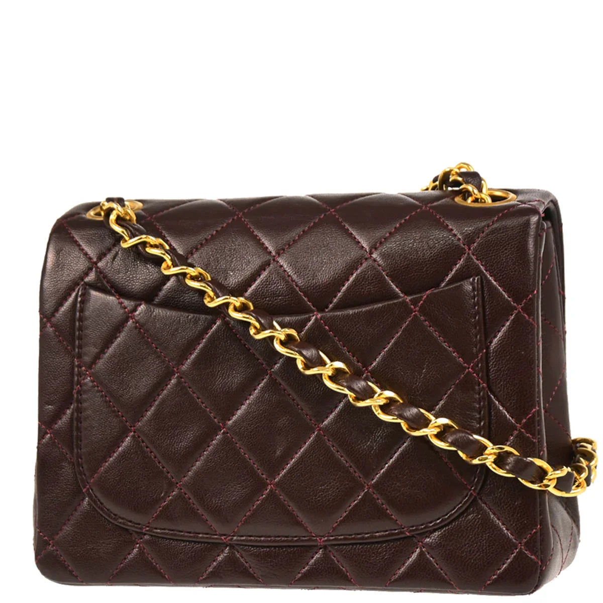 Chanel 1989-1991 Bordeaux Lambskin Mini Classic Square Flap Shoulder Bag
