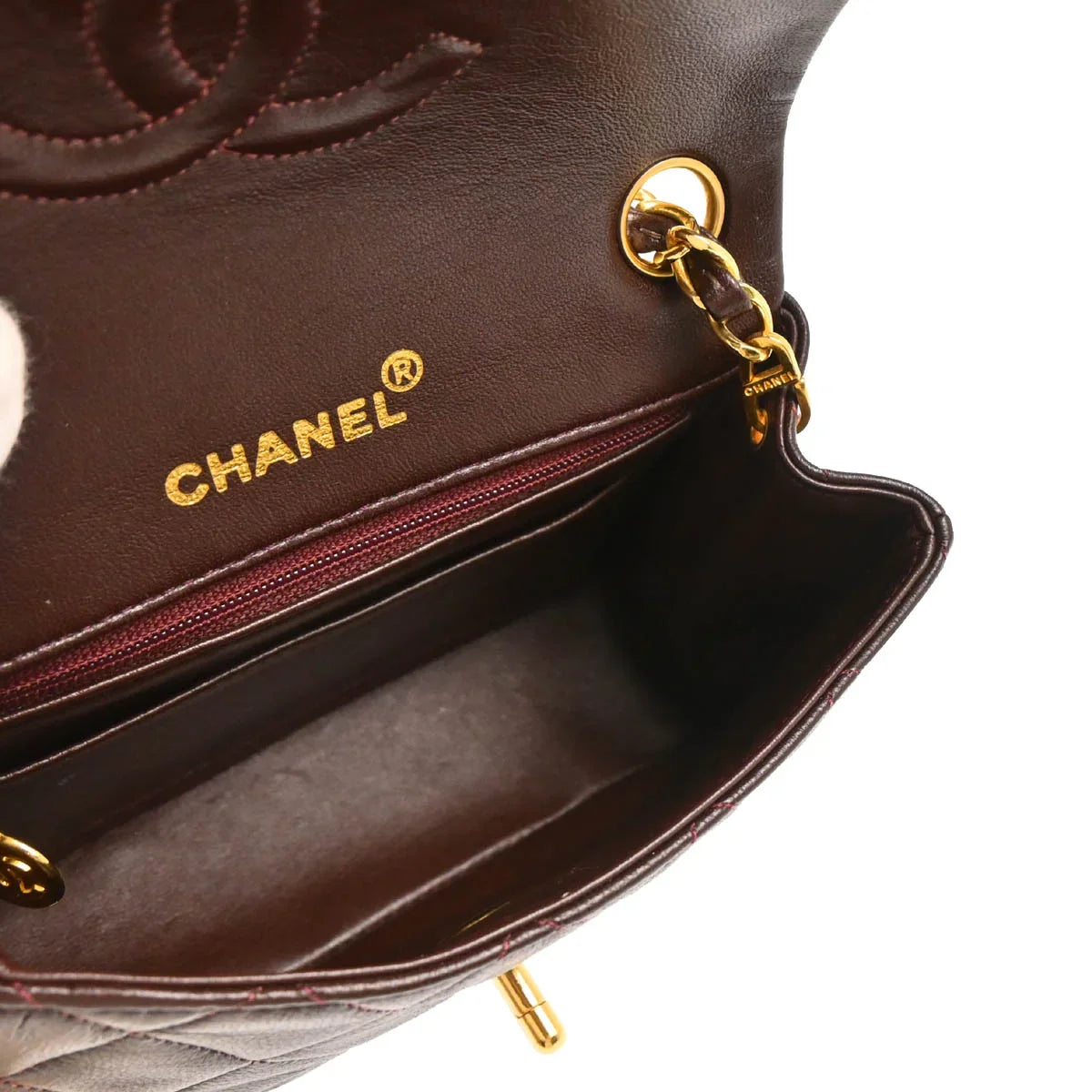 Chanel 1989-1991 Bordeaux Lambskin Mini Classic Square Flap Shoulder Bag