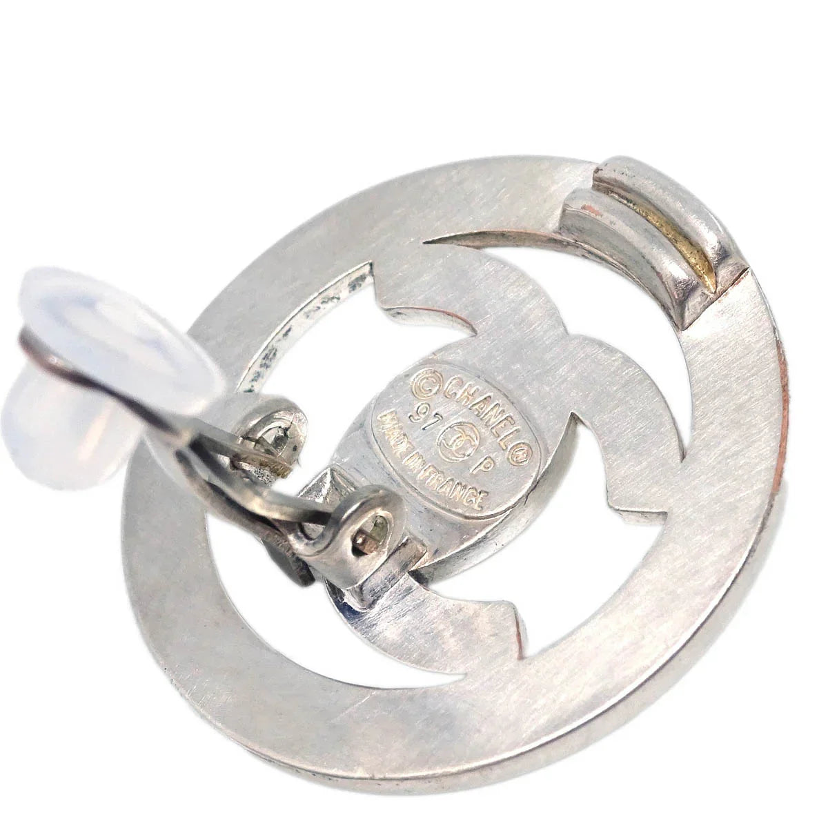 Chanel Turnlock Button Earrings Clip-On Silver 97P