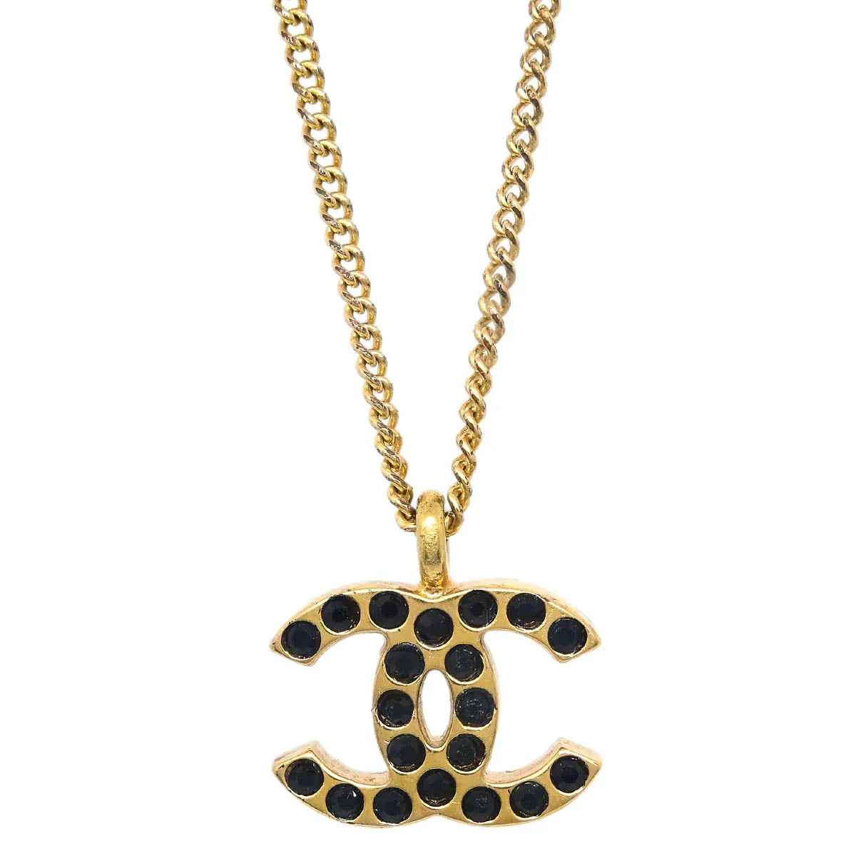 Chanel CC Chain Pendant Necklace Rhinestone Gold 01A