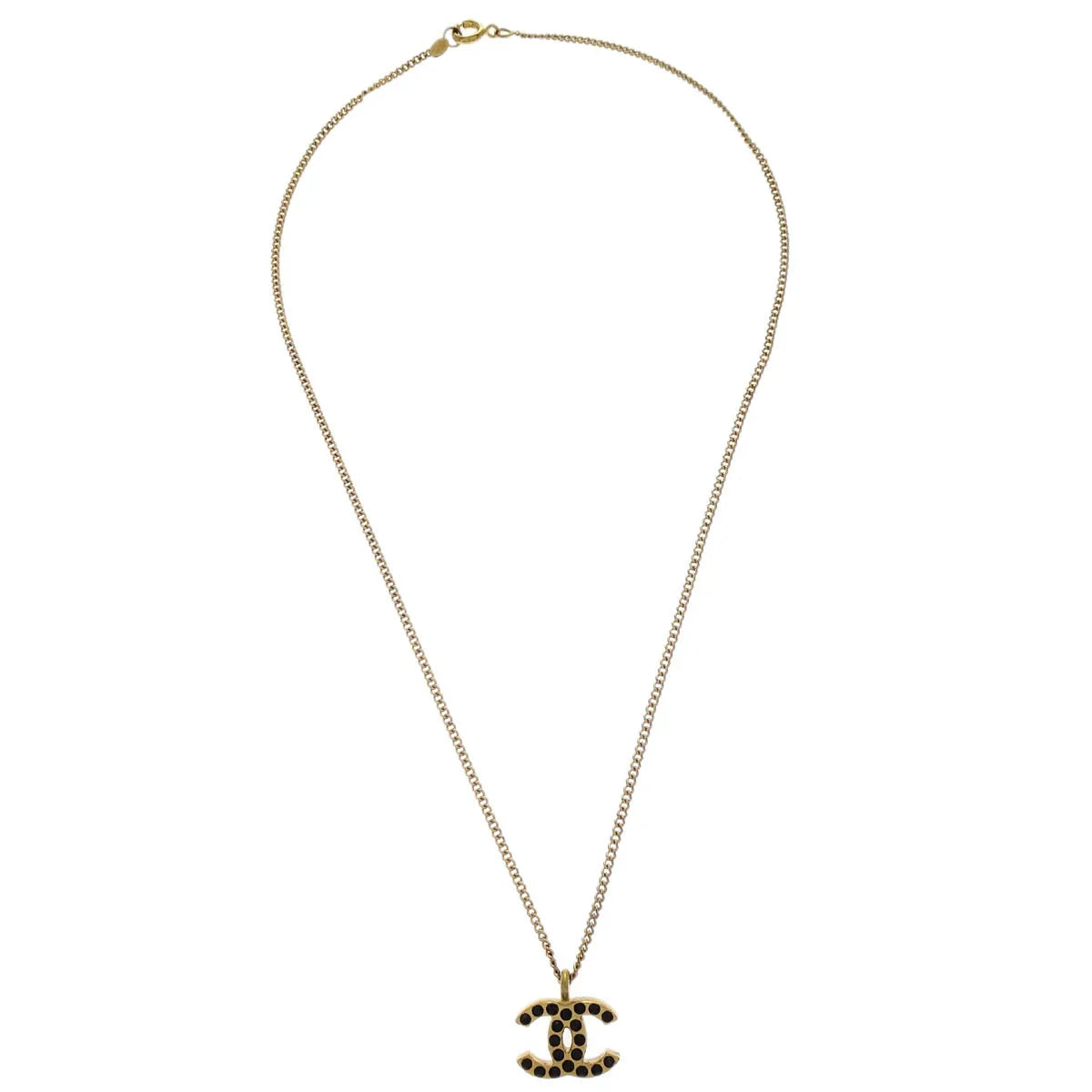 Chanel CC Chain Pendant Necklace Rhinestone Gold 01A