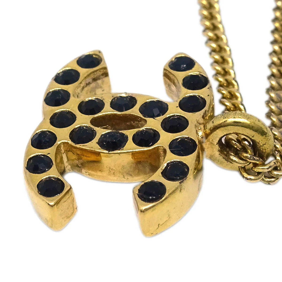 Chanel CC Chain Pendant Necklace Rhinestone Gold 01A