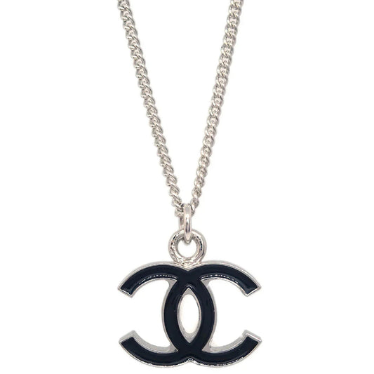 Chanel CC Chain Necklace Silver Black 05V
