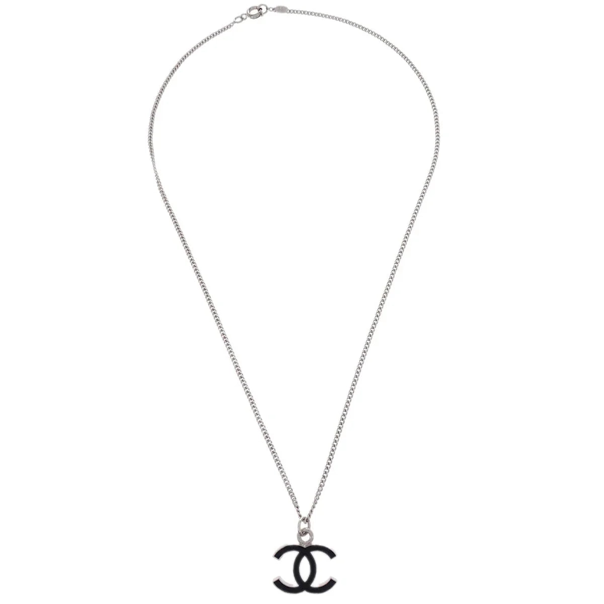 Chanel CC Chain Necklace Silver Black 05V
