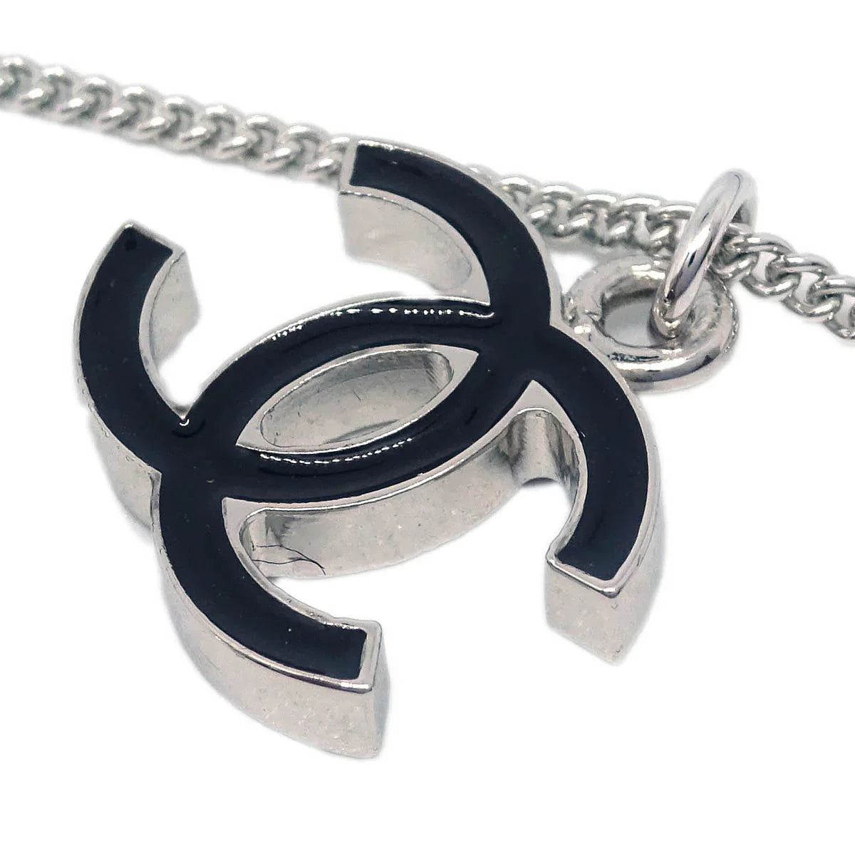 Chanel CC Chain Necklace Silver Black 05V