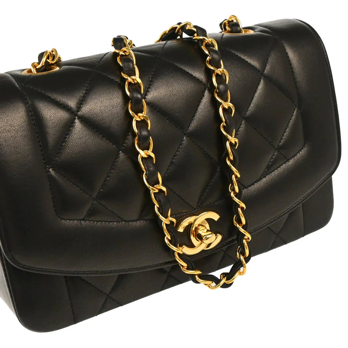 Chanel 1994-1996 Black Lambskin Small Diana Shoulder Bag